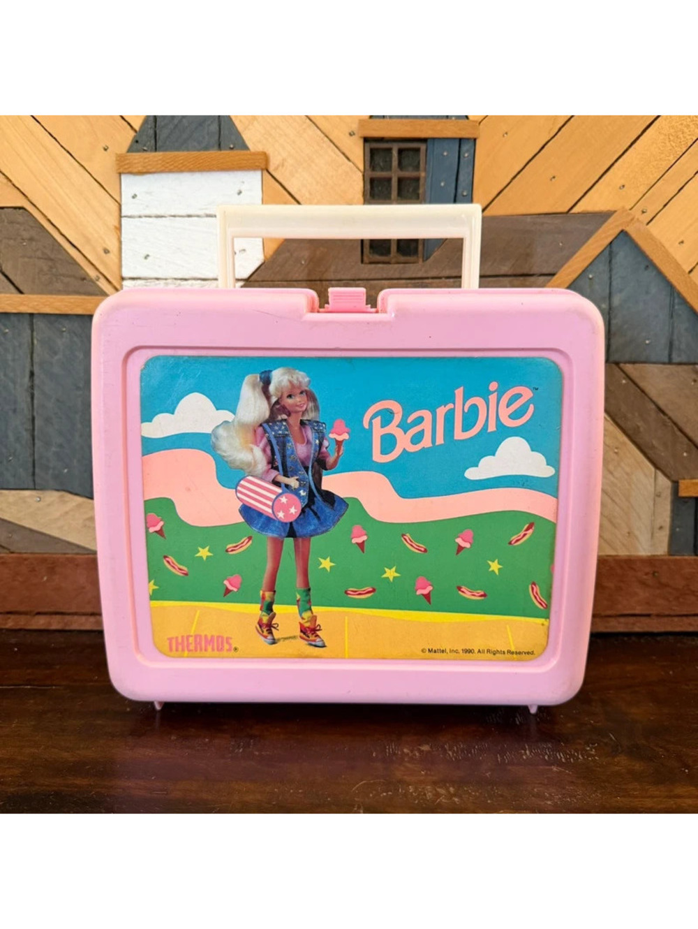 Vintage 1990 Barbie Plastic Lunch Box Pink Thermos Mattel No Thermos 90s Toy